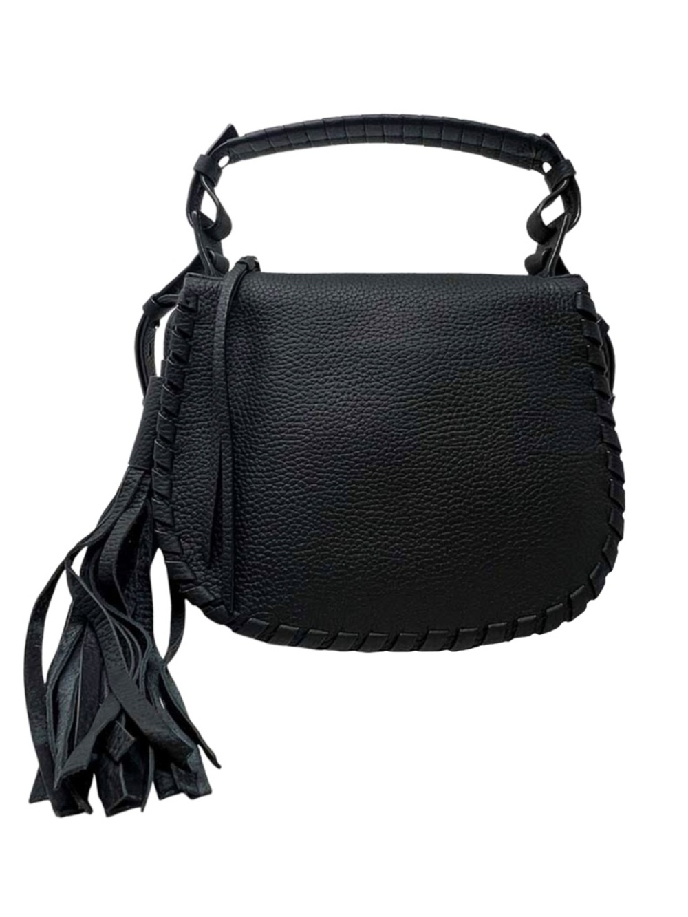All Saints Crossbody Black Leather Bag with Tassel